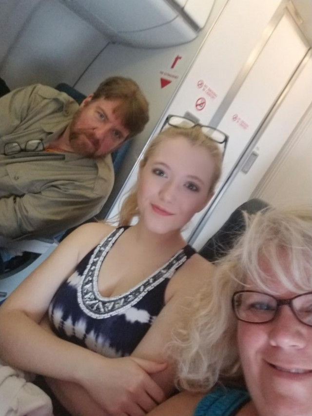 Samantha with Parents on Plane